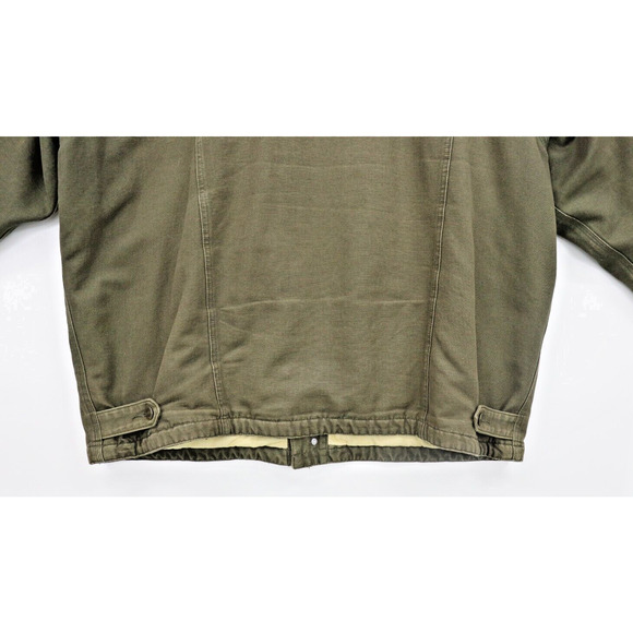 Eddie Bauer Barn Chore Rustic 90's Zip Jacket Leather Collar Olive Men L Tall - Picture 11 of 16